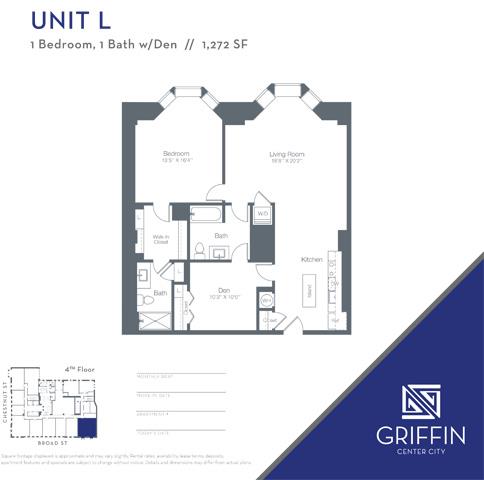 Floor plan for 1 bed, 1 bath, 1272 sqft
